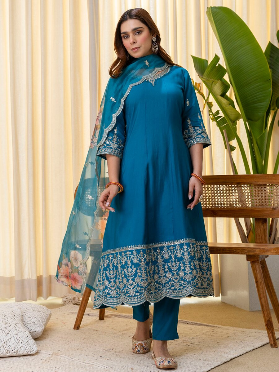 Rama Silk Blend Embroidery Sequins Wedding Festival Casual Party Ready Pant Salwar Kameez