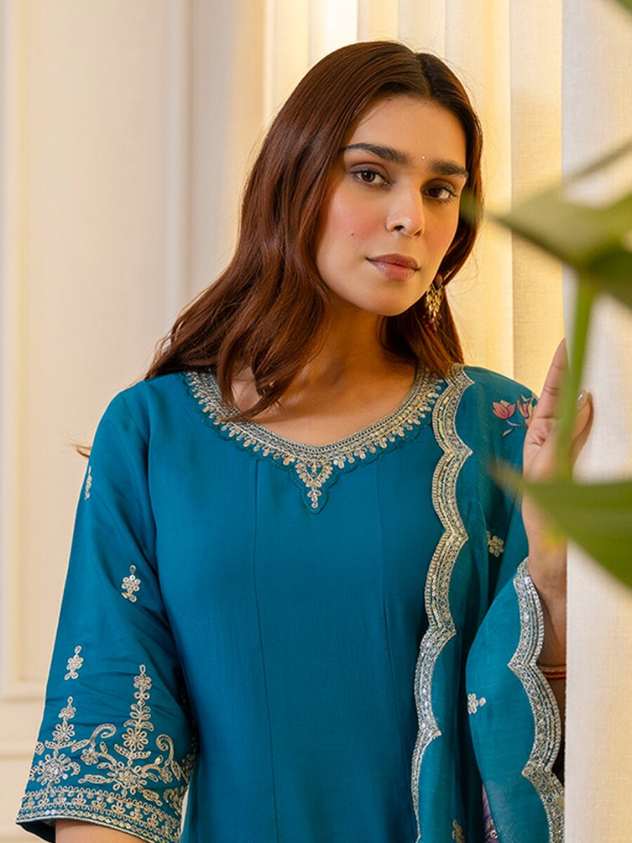 Rama Silk Blend Embroidery Sequins Wedding Festival Casual Party Ready Pant Salwar Kameez