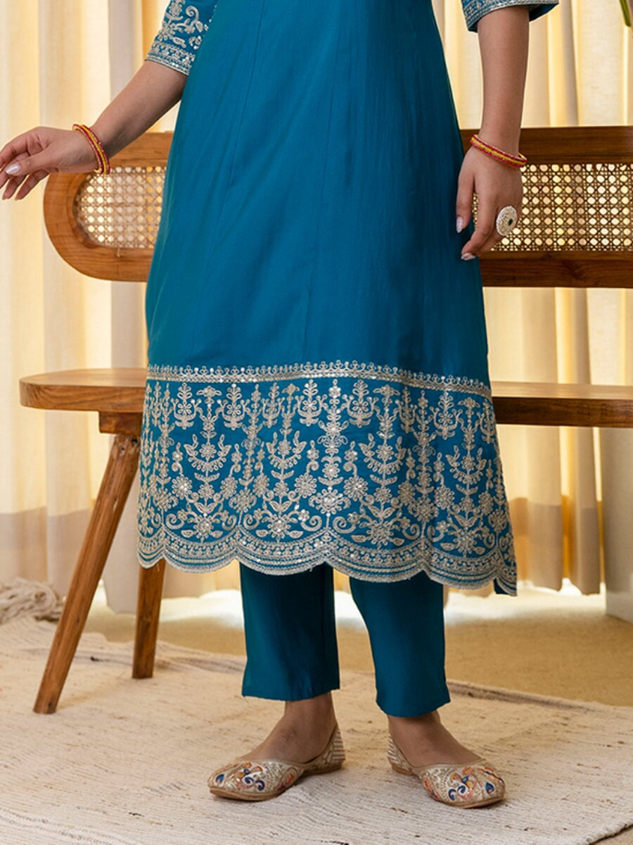 Rama Silk Blend Embroidery Sequins Wedding Festival Casual Party Ready Pant Salwar Kameez