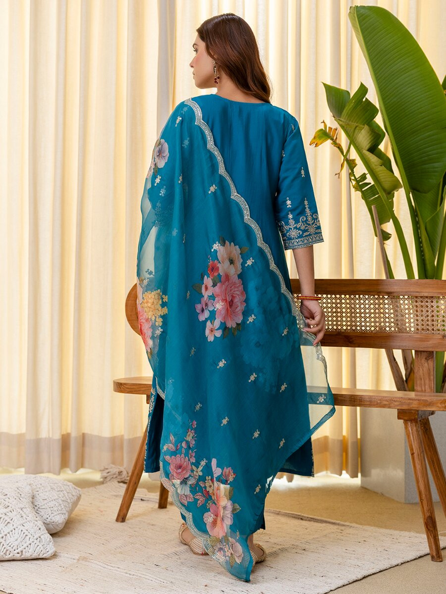 Rama Silk Blend Embroidery Sequins Wedding Festival Casual Party Ready Pant Salwar Kameez