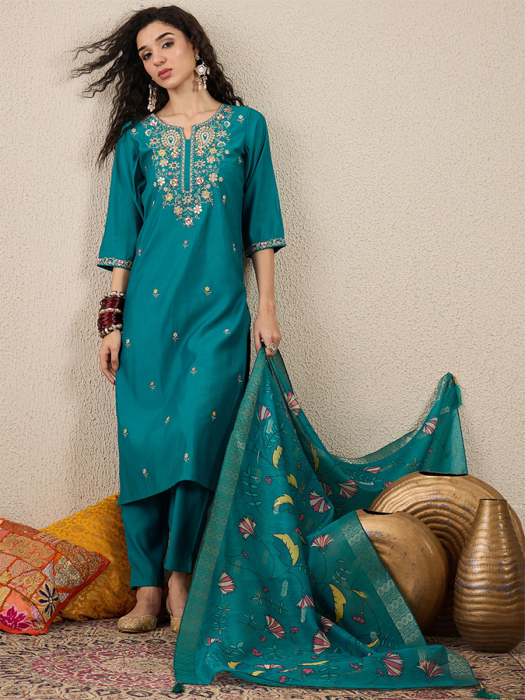Image of Rama Silk Blend Embroidery Wedding Party Festival Casual Ready Pant Salwar Kameez