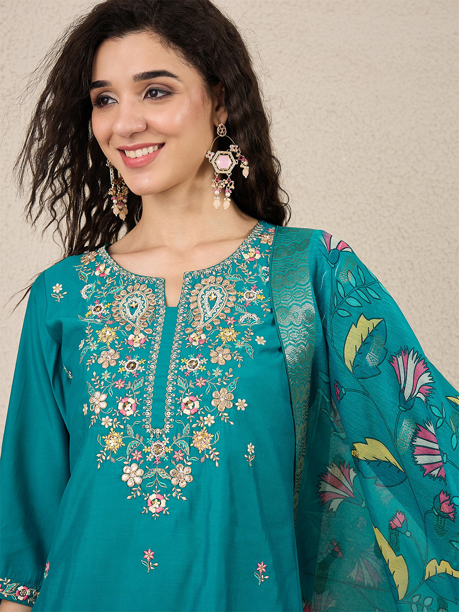 Rama Silk Blend Embroidery Wedding Party Festival Casual Ready Pant Salwar Kameez