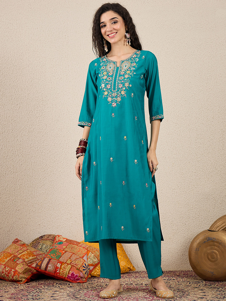 Rama Silk Blend Embroidery Wedding Party Festival Casual Ready Pant Salwar Kameez