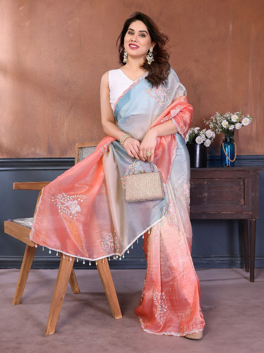 Rama Silk Blend Embroidery Wedding Reception Party Festival Casual Heavy Border Sarees