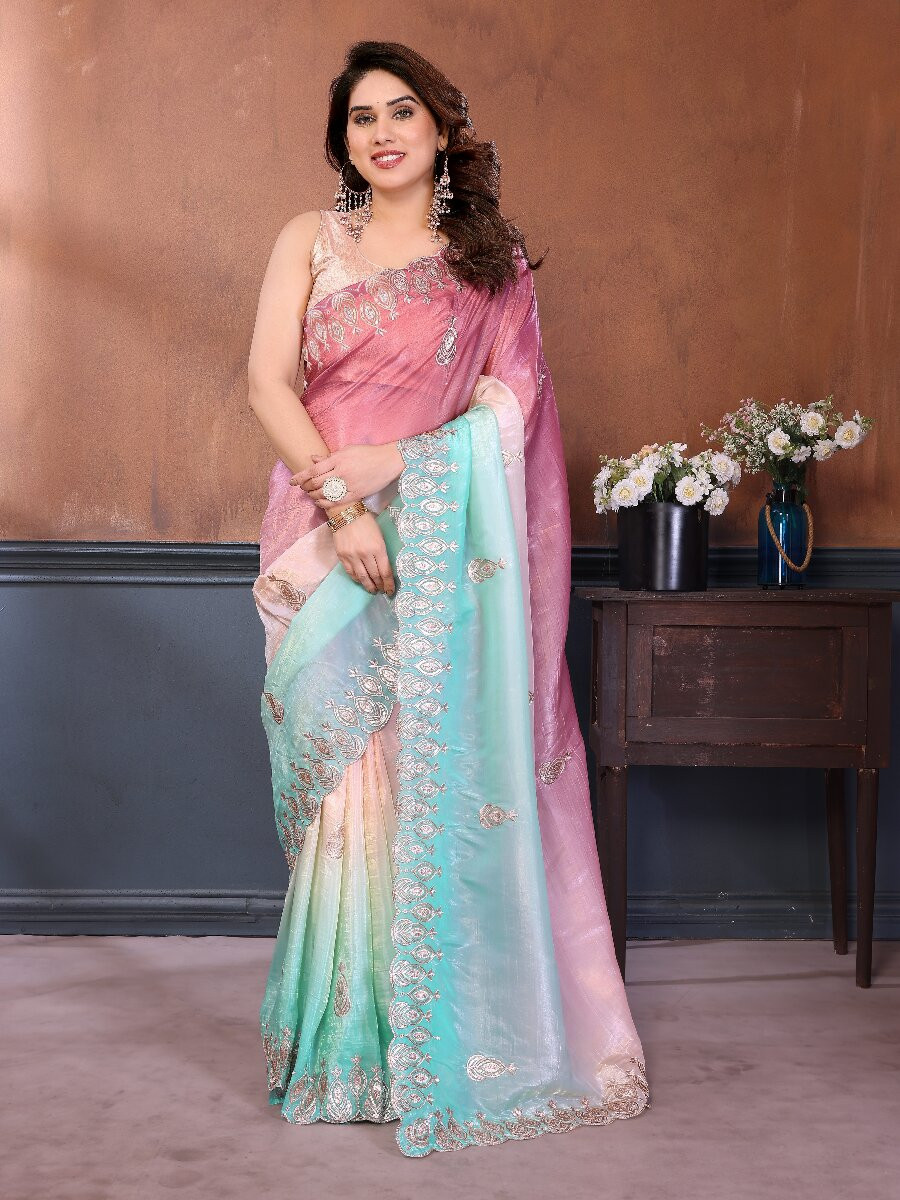 Rama Silk Blend Embroidery Wedding Reception Party Festival Casual Heavy Border Sarees