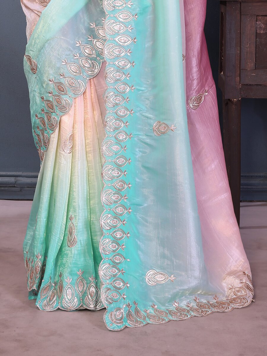 Rama Silk Blend Embroidery Wedding Reception Party Festival Casual Heavy Border Sarees