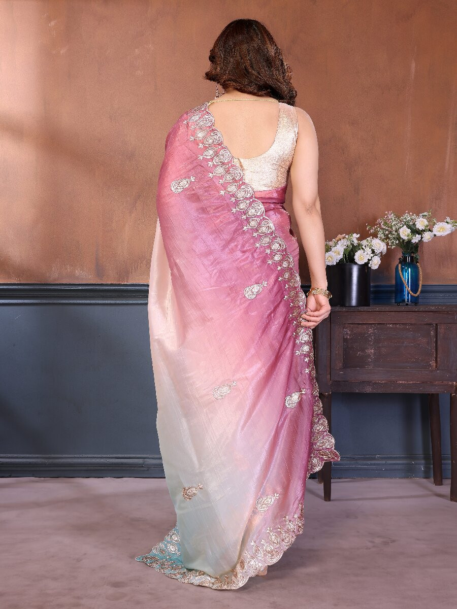 Rama Silk Blend Embroidery Wedding Reception Party Festival Casual Heavy Border Sarees