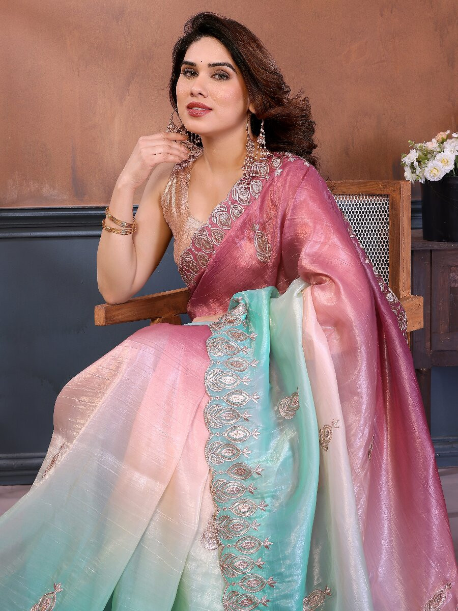 Rama Silk Blend Embroidery Wedding Reception Party Festival Casual Heavy Border Sarees