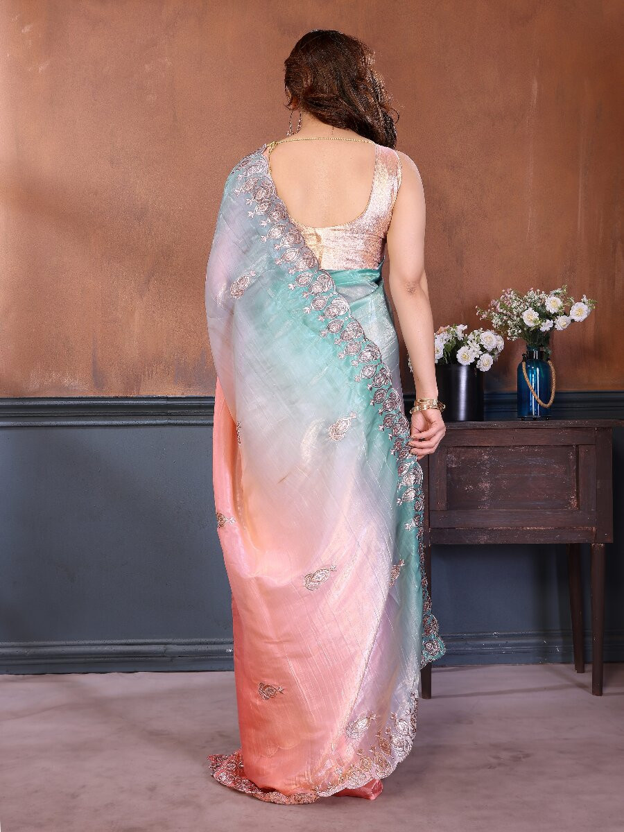 Rama Silk Blend Embroidery Wedding Reception Party Festival Casual Heavy Border Sarees