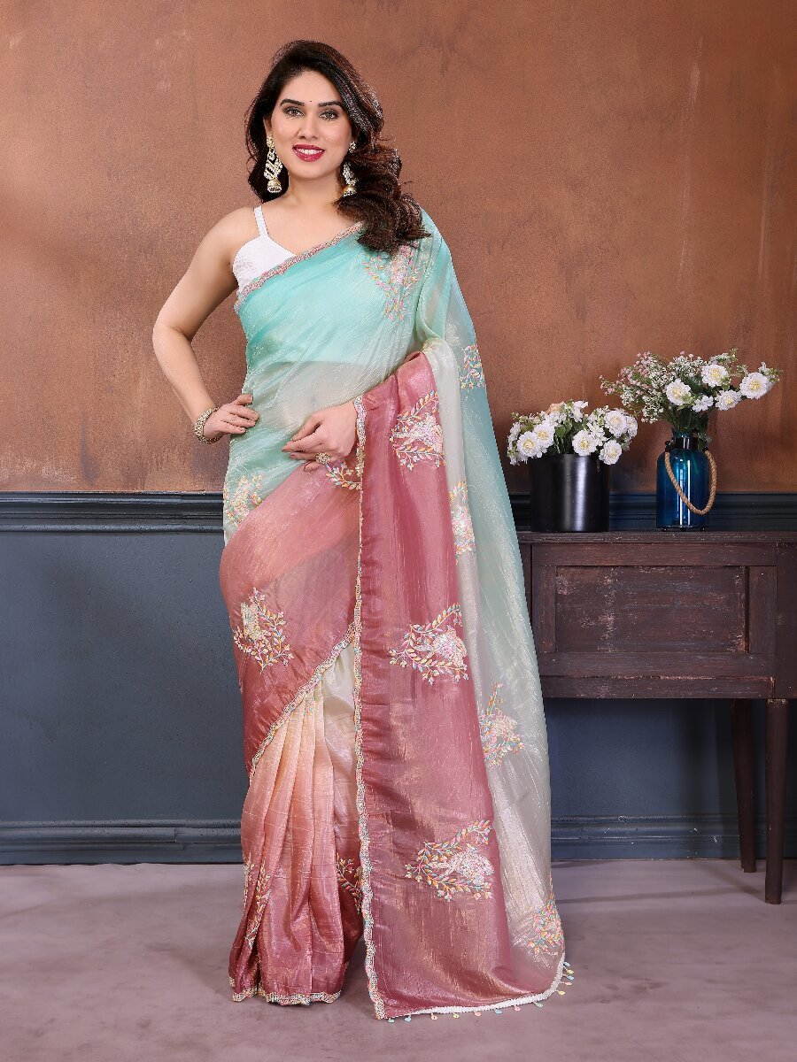 Rama Silk Blend Embroidery Wedding Reception Party Festival Casual Heavy Border Sarees