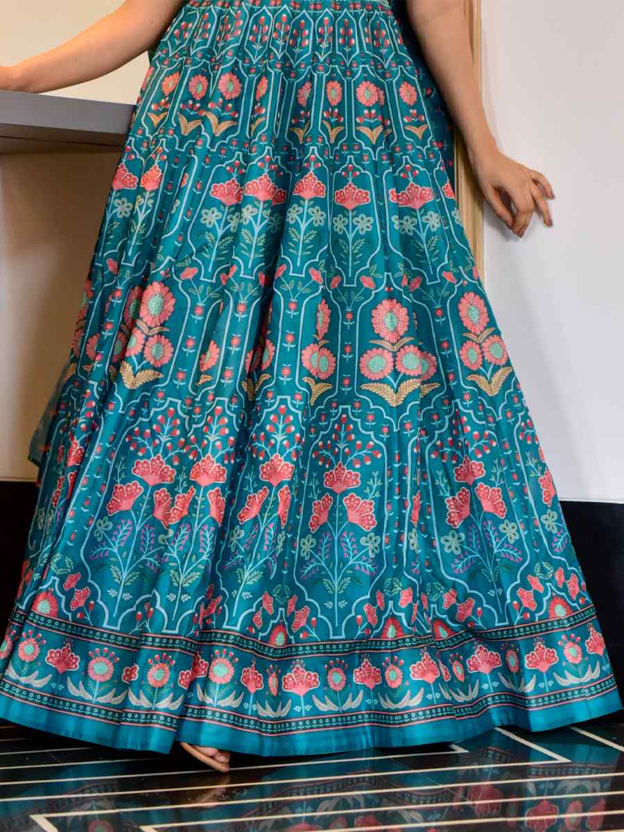 Rama Silk Cotton Printed Designer Festival Casual Anarkali Salwar Kameez