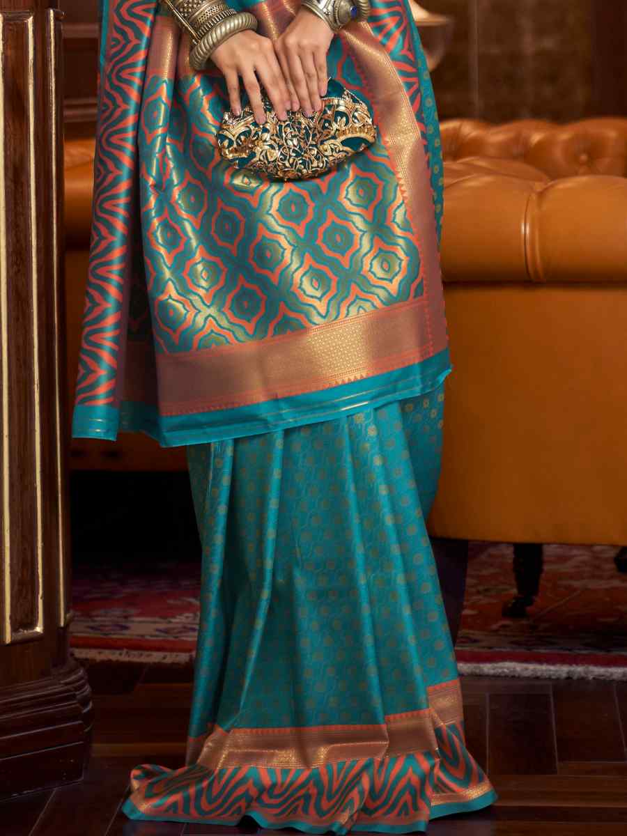 Rama Silk Handwoven Party Festival Heavy Border Saree