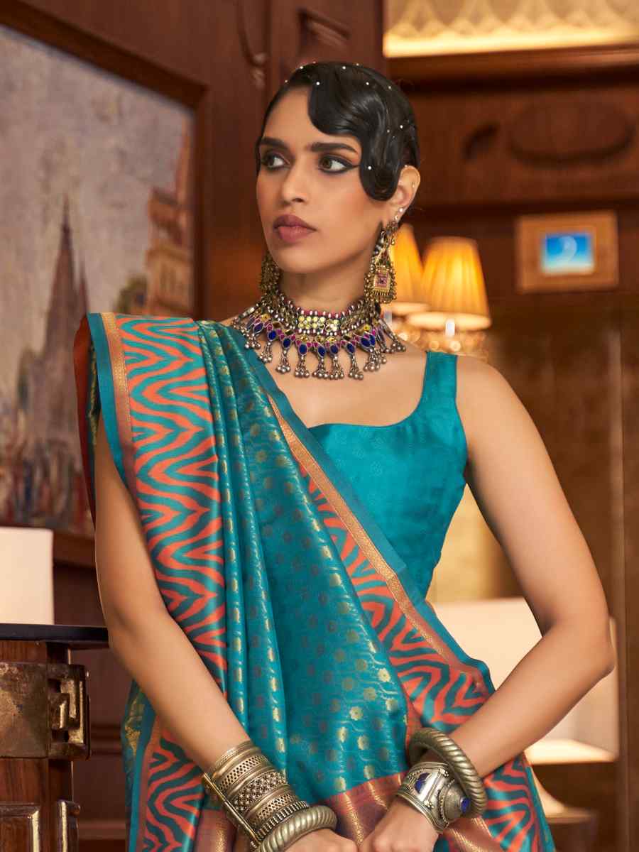 Rama Silk Handwoven Party Festival Heavy Border Saree