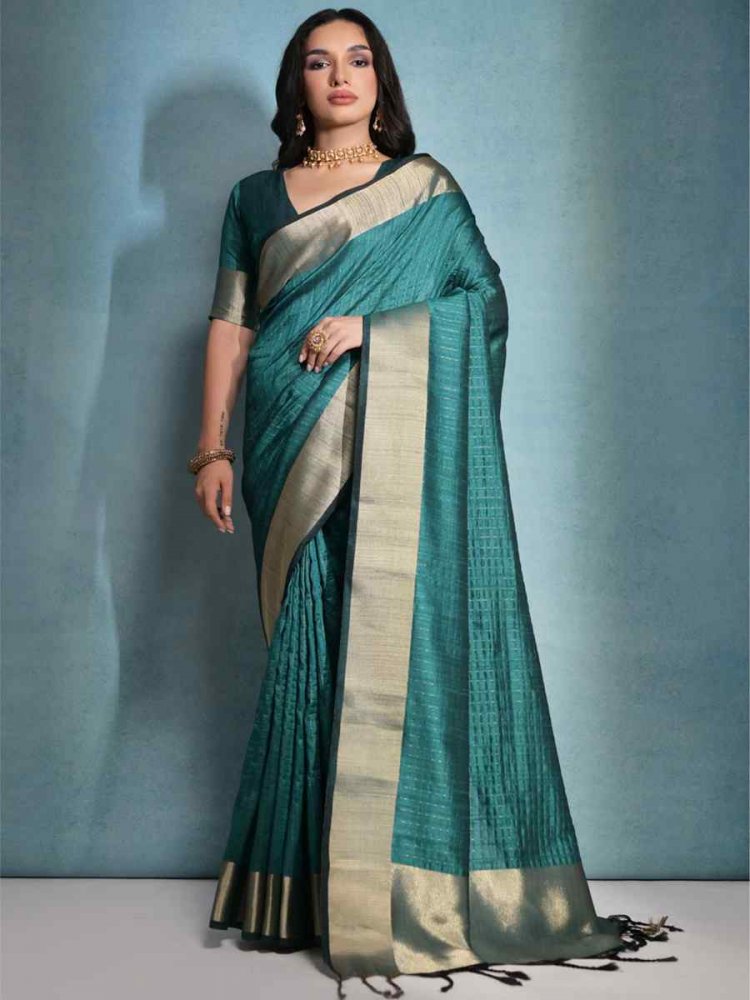 Rama Soft Banarasi Raw Silk Handwoven Casual Festival Heavy Border Saree