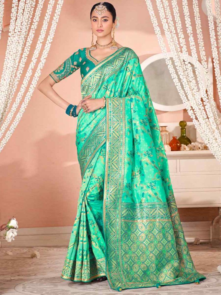 Rama Soft Banarasi Silk Embroidered Wedding Festival Heavy Border Saree