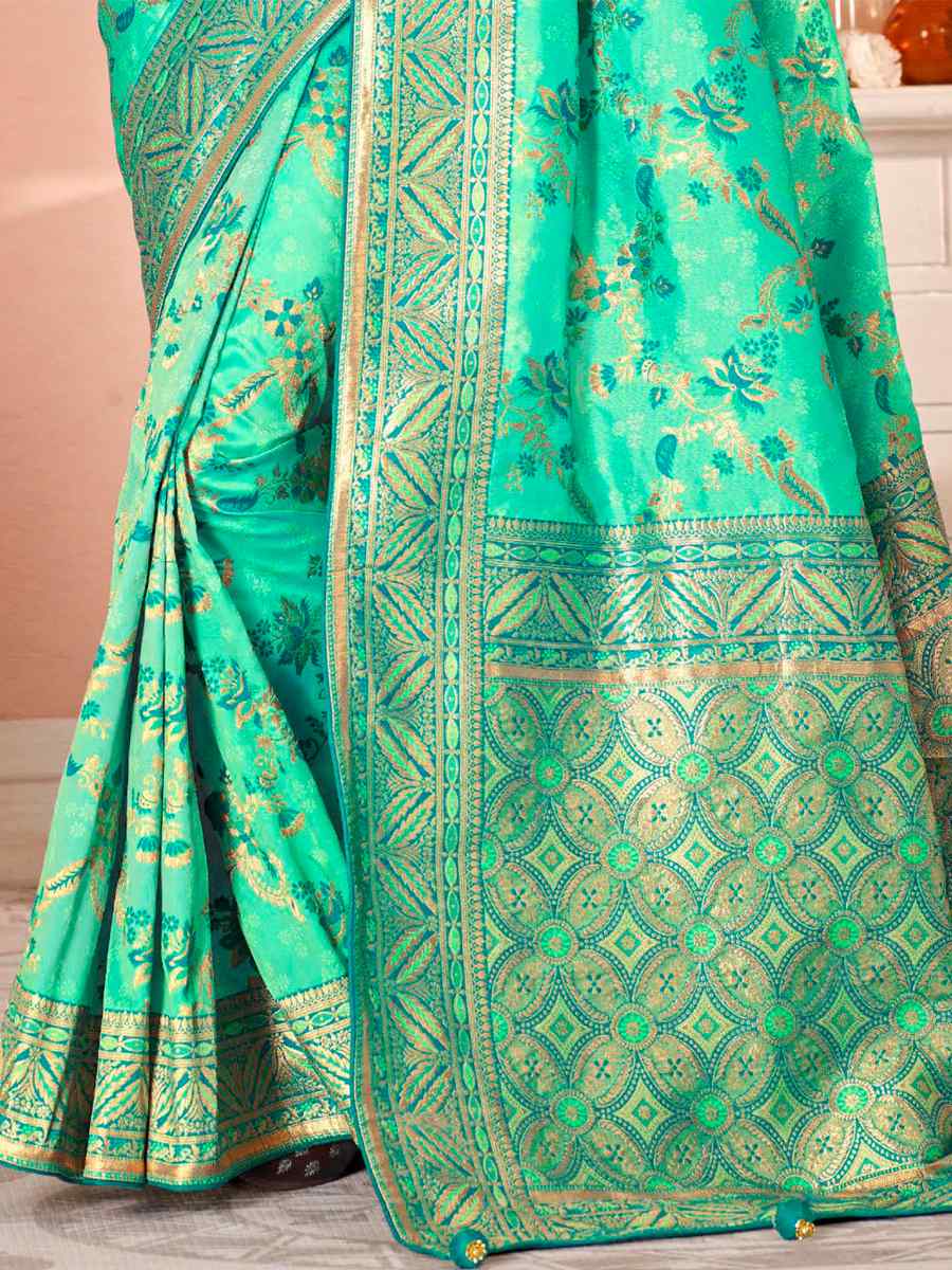 Rama Soft Banarasi Silk Embroidered Wedding Festival Heavy Border Saree