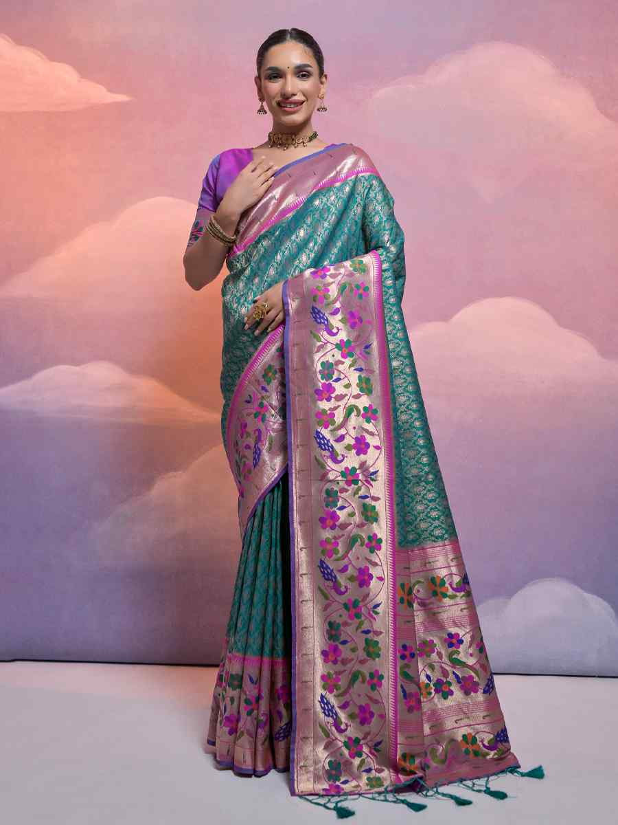 Rama Soft Banarasi Silk Kanjivaram Party Bridal Reception Festival Wedding Fancy Heavy Border Saree