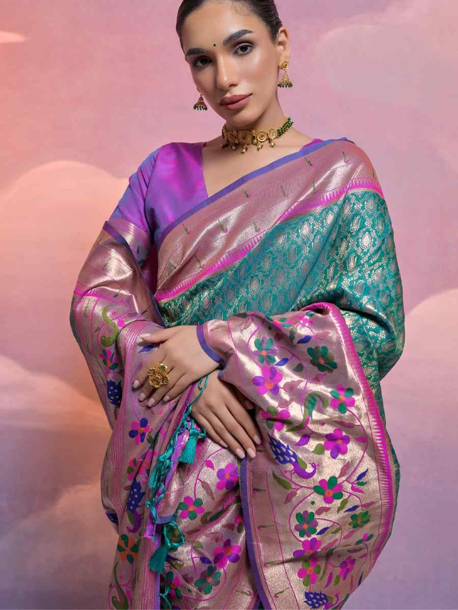 Rama Soft Banarasi Silk Kanjivaram Party Bridal Reception Festival Wedding Fancy Heavy Border Saree