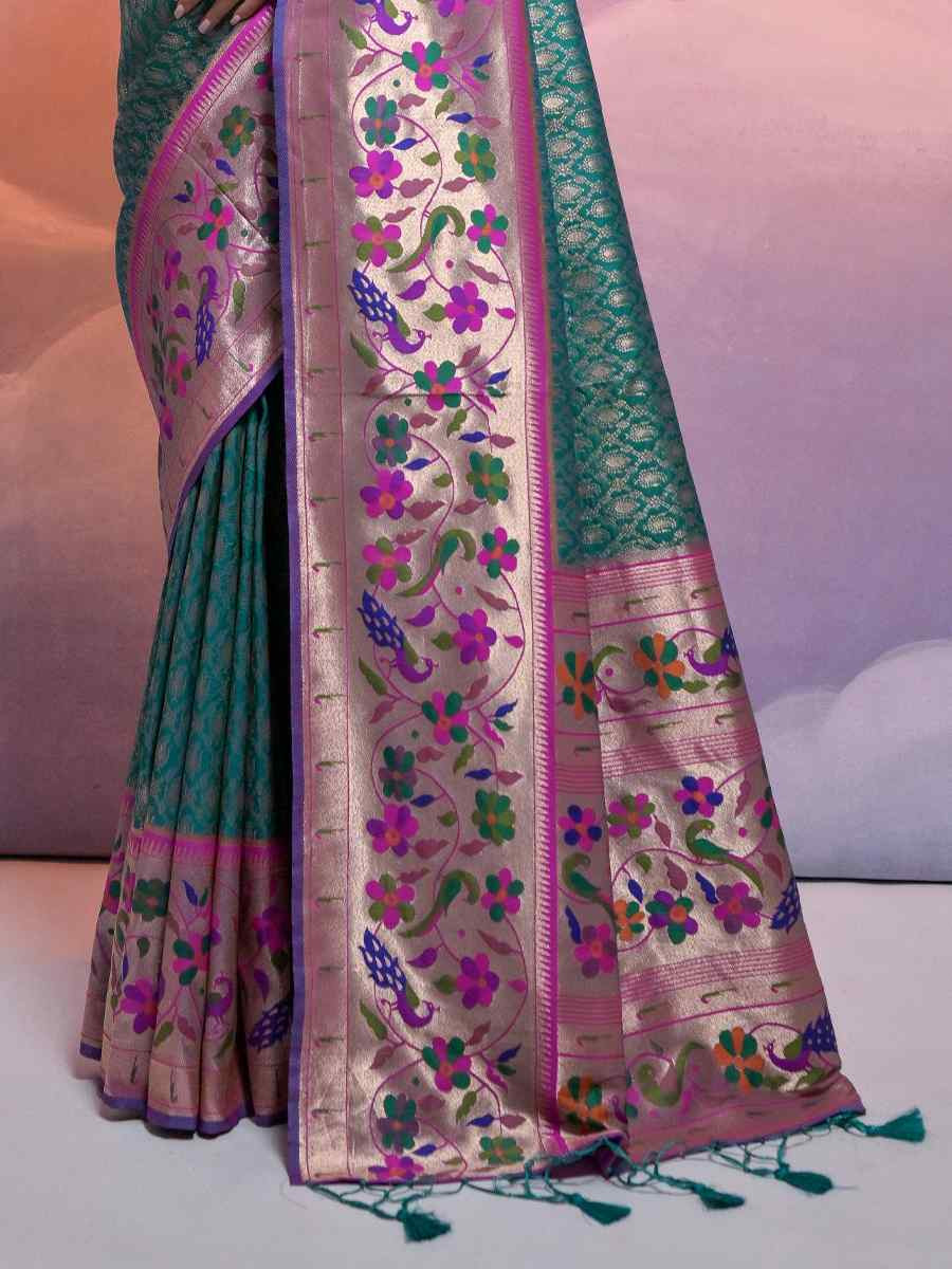 Rama Soft Banarasi Silk Kanjivaram Party Bridal Reception Festival Wedding Fancy Heavy Border Saree