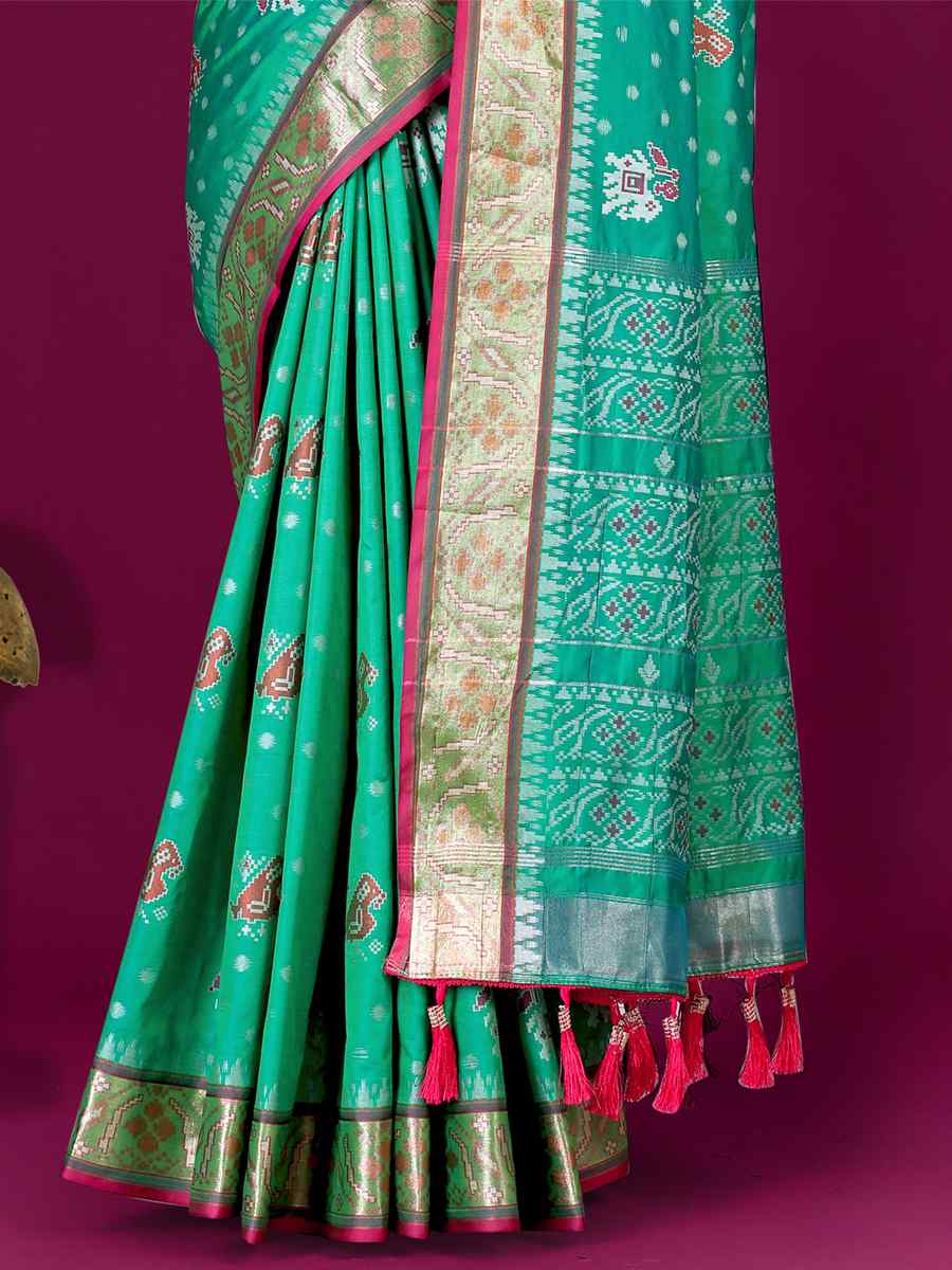 Rama Soft Patola Silk Handwoven Wedding Festival Heavy Border Saree