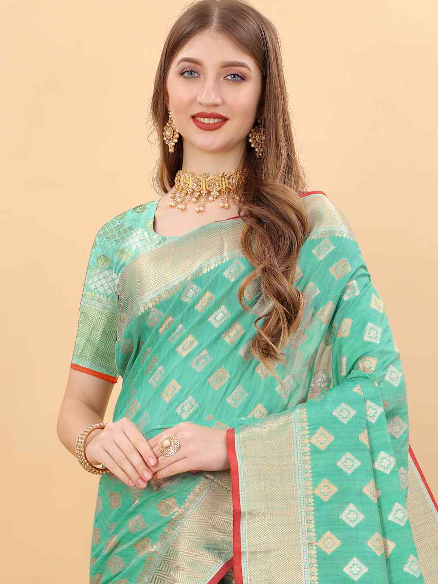 Rama Soft Silk Handwoven Wedding Festival Heavy Border Saree