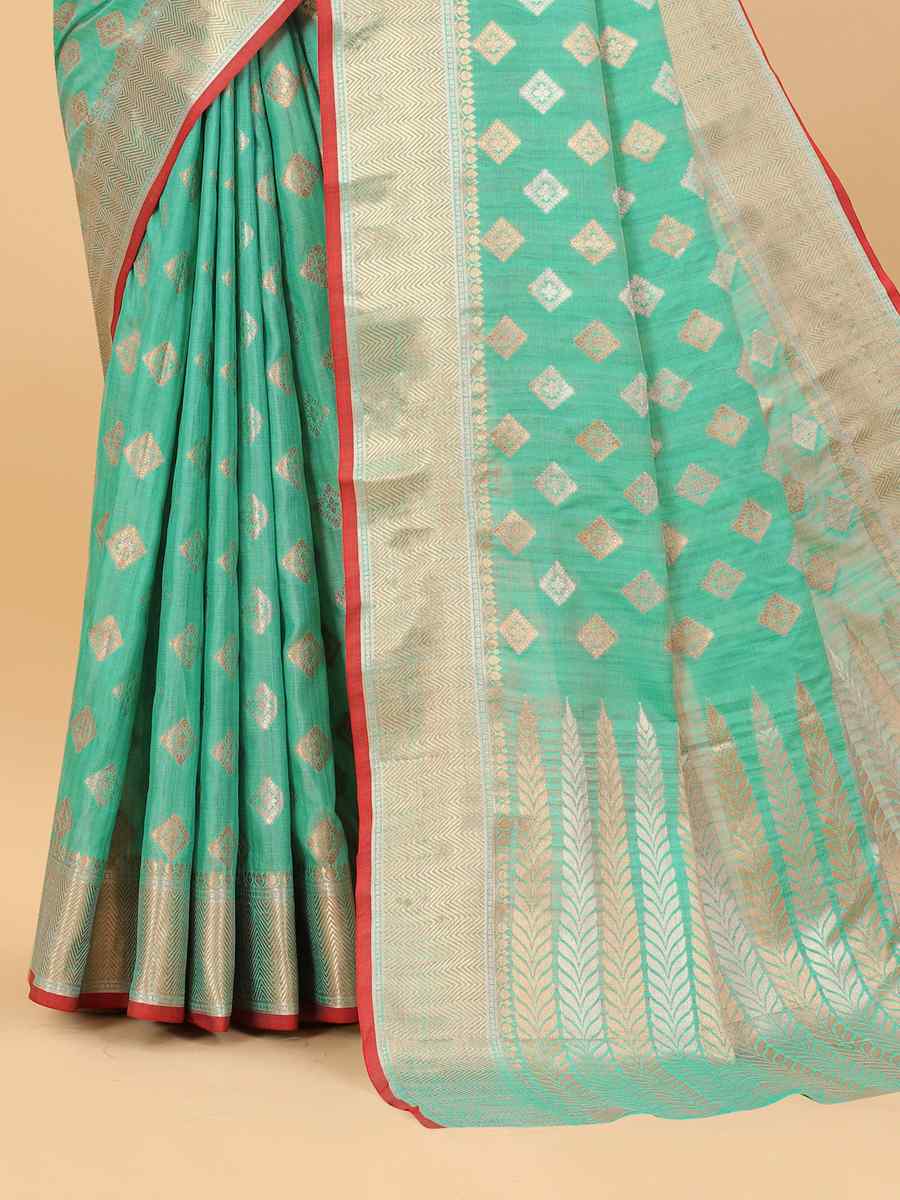 Rama Soft Silk Handwoven Wedding Festival Heavy Border Saree