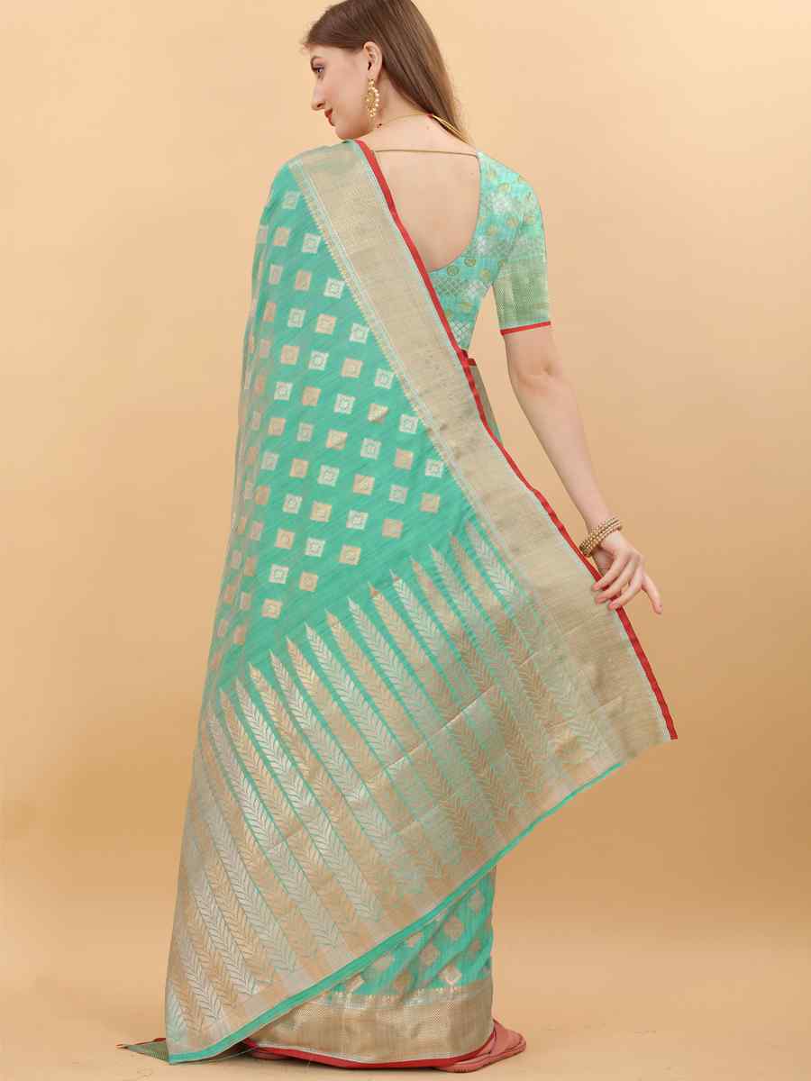 Rama Soft Silk Handwoven Wedding Festival Heavy Border Saree