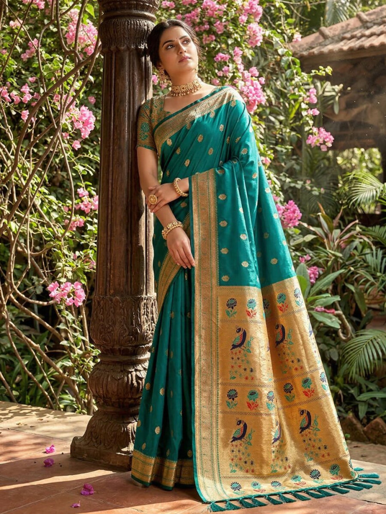 Image of Rama Soft Silk Handwoven Wedding Reception Party Festival Casual Heavy Border Sarees
