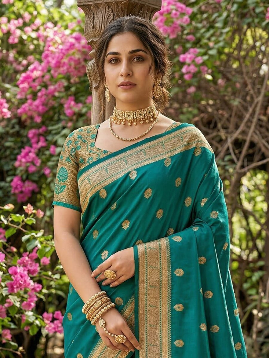 Rama Soft Silk Handwoven Wedding Reception Party Festival Casual Heavy Border Sarees