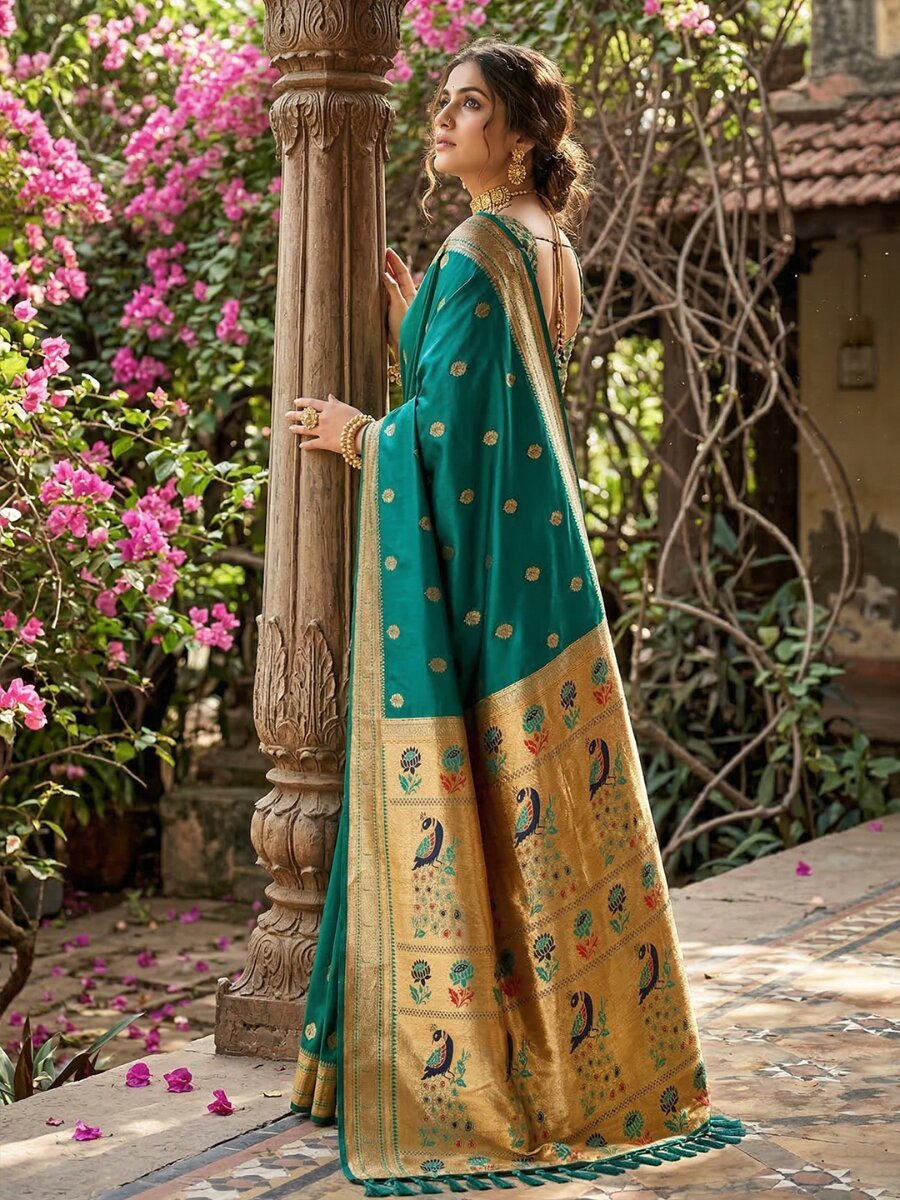 Rama Soft Silk Handwoven Wedding Reception Party Festival Casual Heavy Border Sarees