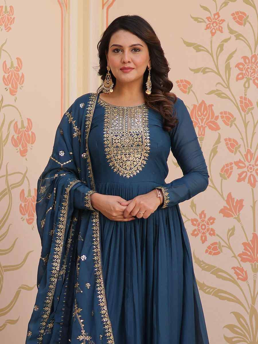 Rama Star Georgette Embroidered estival Casual Wedding Gown