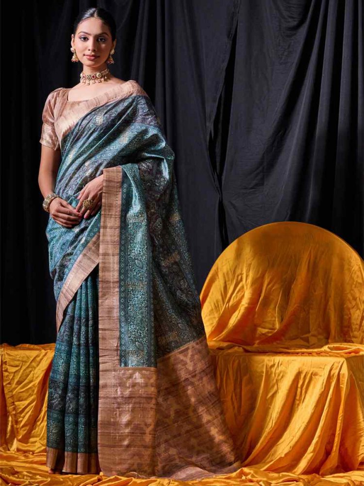 Rama Tussar Silk Handwoven Casual Festival Classic Style Saree