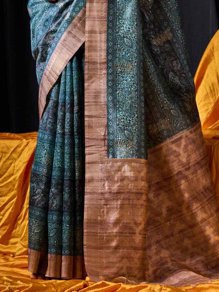 Rama Tussar Silk Handwoven Casual Festival Classic Style Saree