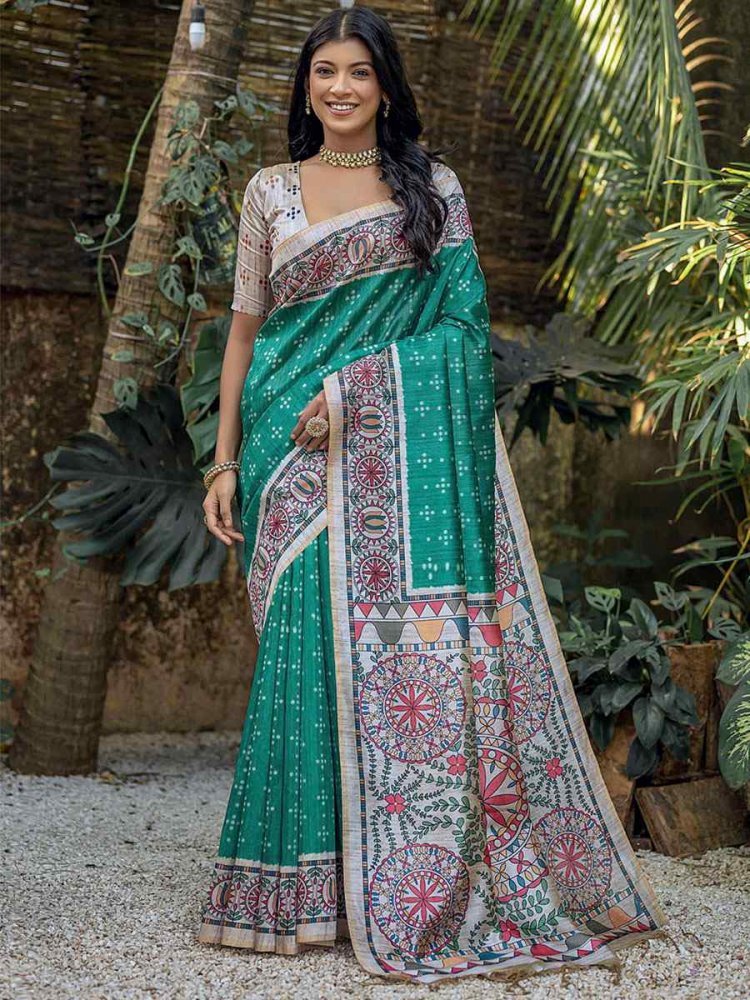 Rama Tussar Silk Printed Casual Festival Contemporary Saree
