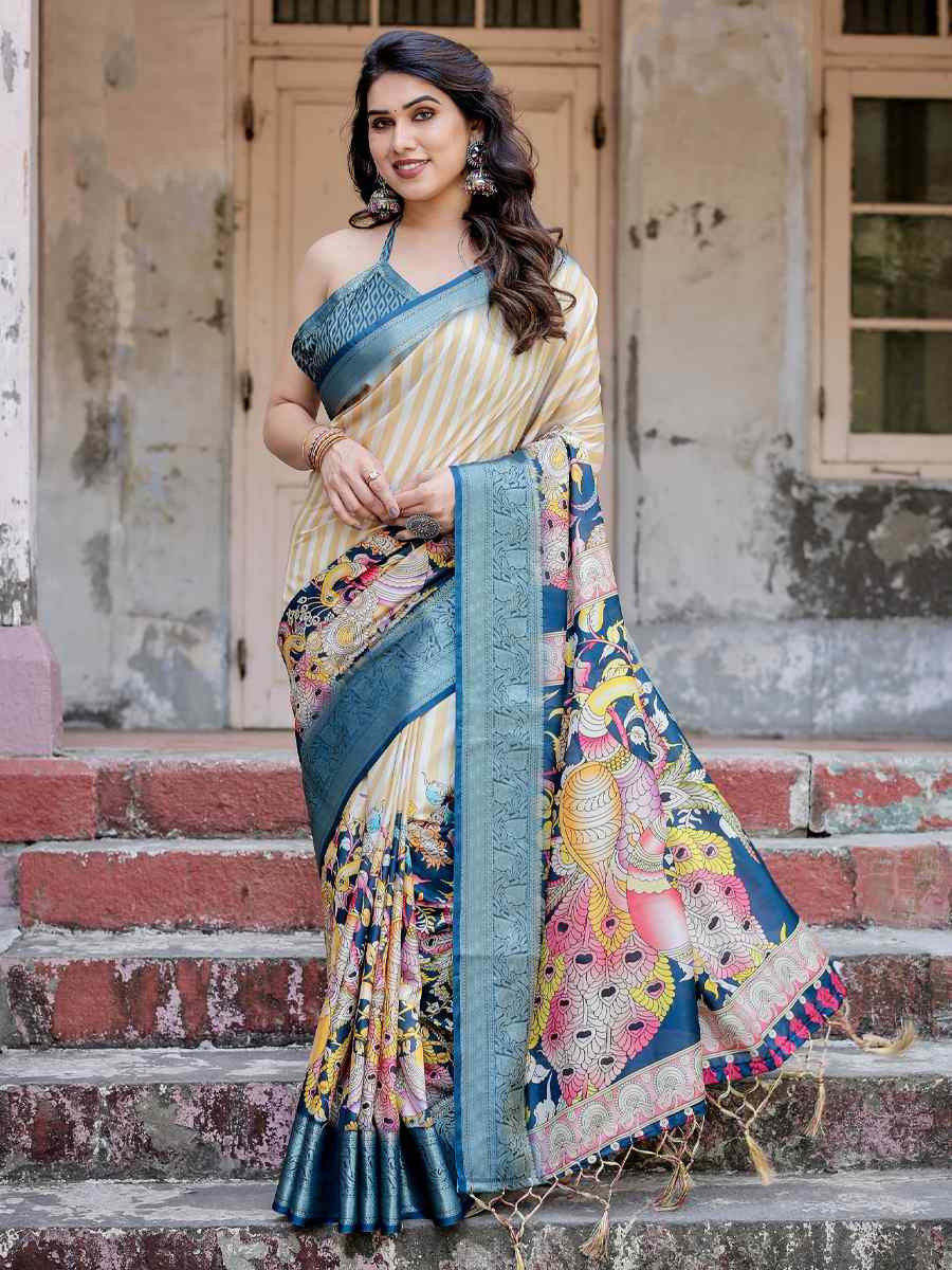 Rama Tussar Silk Zari Handwoven Printed Casual Reception Festival Wedding Fancy Heavy Border Saree