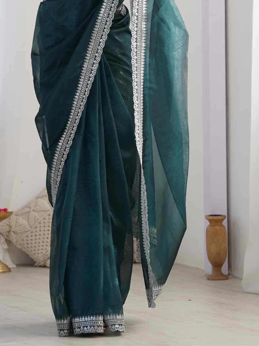 Rama Twill Net Embroidered Festival Wedding Fancy Heavy Border Saree