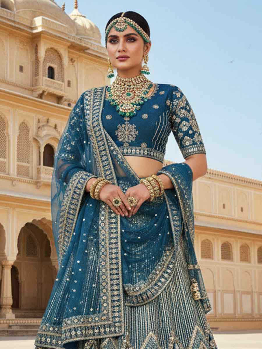Rama Velvet Embroidered Bridal Wedding Reception Festival Heavy Border Lehenga Choli