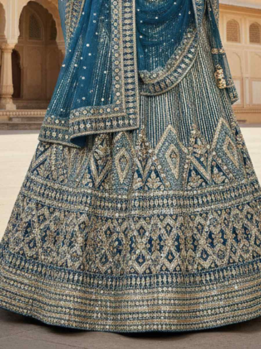 Rama Velvet Embroidered Bridal Wedding Reception Festival Heavy Border Lehenga Choli