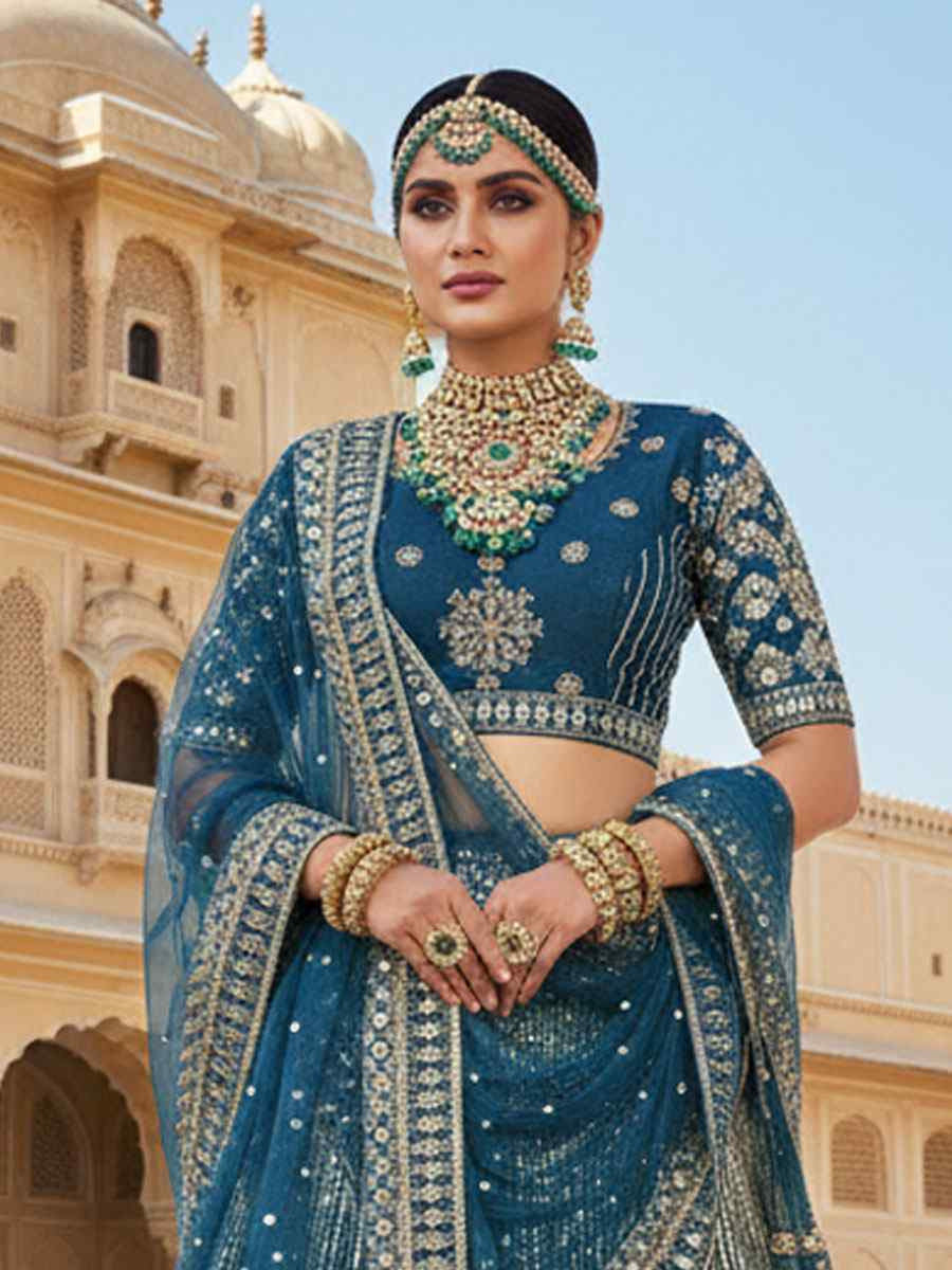 Rama Velvet Embroidered Bridal Wedding Reception Festival Heavy Border Lehenga Choli