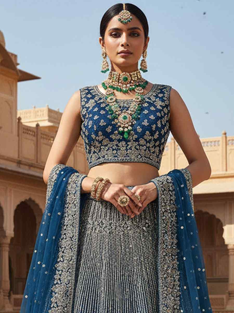 Rama Velvet Embroidered Bridal Wedding Reception Festival Heavy Border Lehenga Choli
