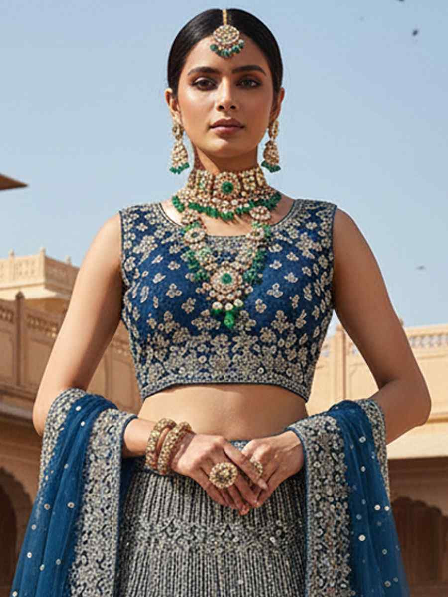 Rama Velvet Embroidered Bridal Wedding Reception Festival Heavy Border Lehenga Choli
