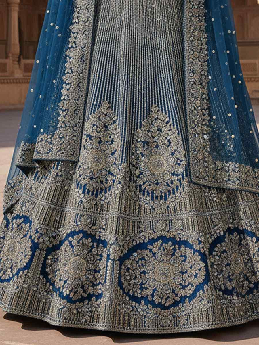 Rama Velvet Embroidered Bridal Wedding Reception Festival Heavy Border Lehenga Choli