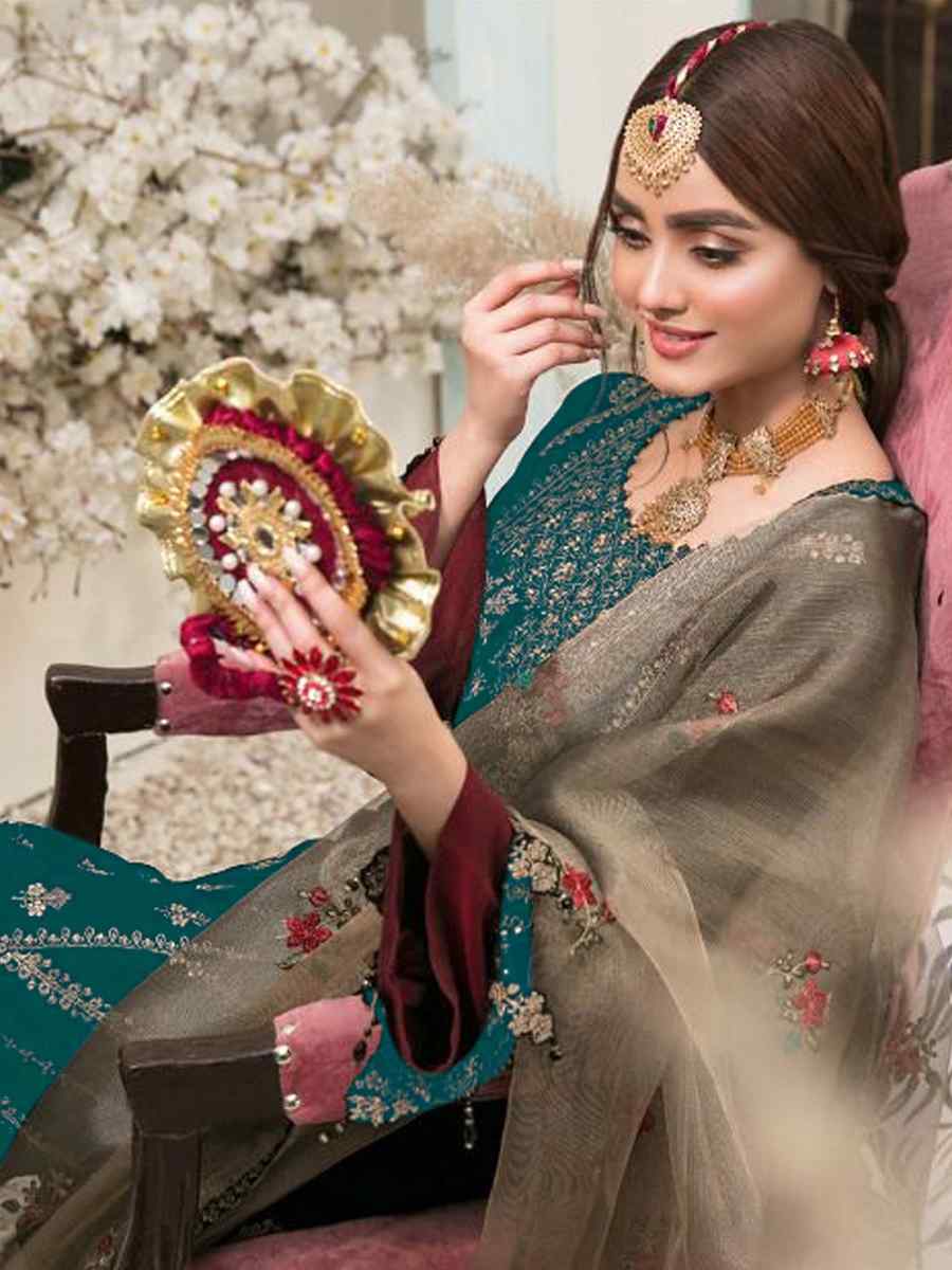 Rama Velvet Embroidered Festival Wedding Pant Salwar Kameez