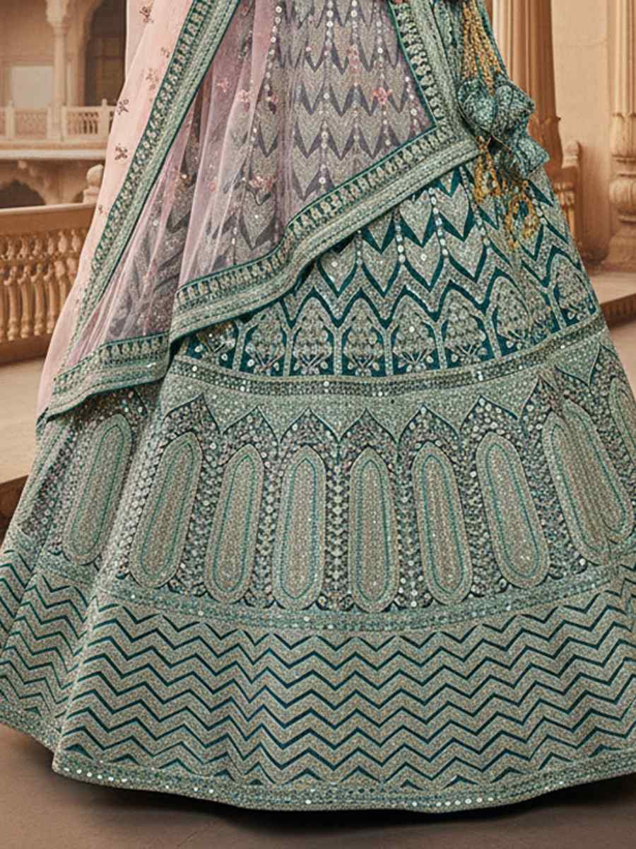 Rama Velvet Embroidered Wedding Reception Festival Heavy Border Lehenga Choli