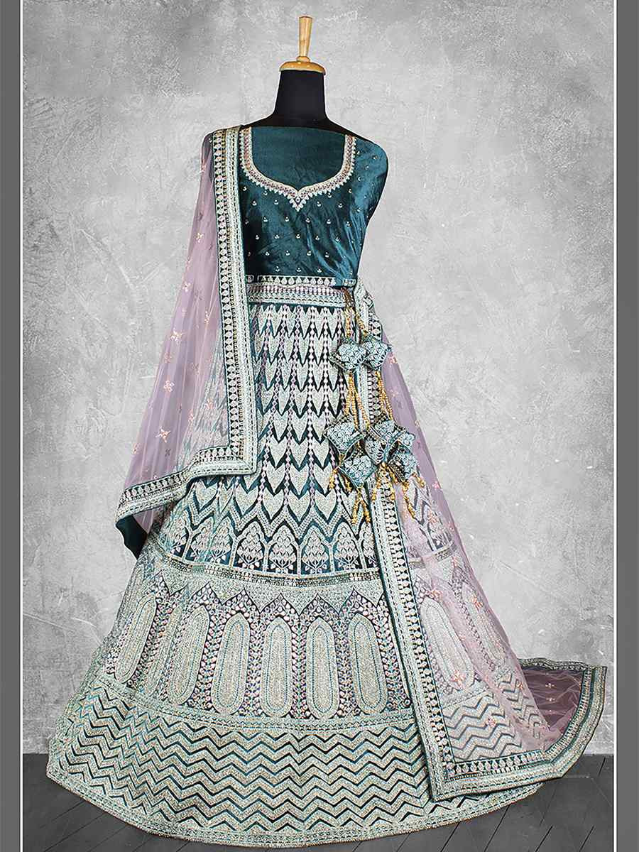 Rama Velvet Embroidered Wedding Reception Festival Heavy Border Lehenga Choli