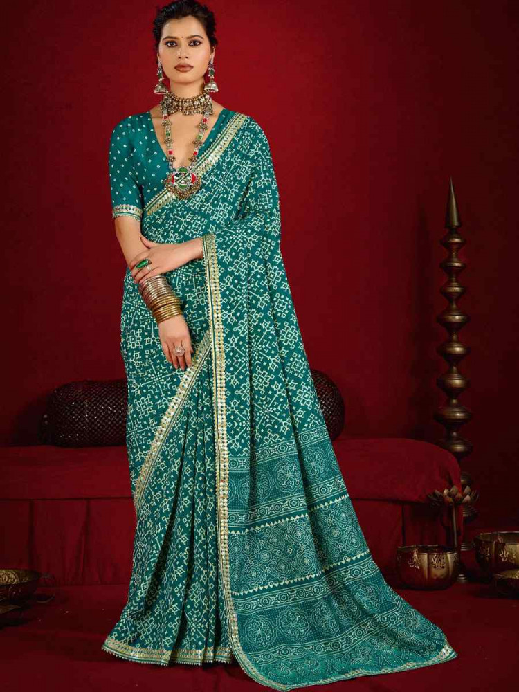 Image of Rama Velvet Tussar Silk Printed Embroidery Casual Reception Festival Wedding Fancy Classic Style Sarees
