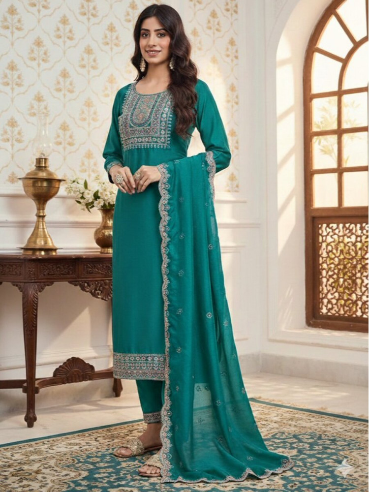 Image of Rama Viscose Embroidery Wedding Festival Party Casual Ready Pant Salwar Kameez