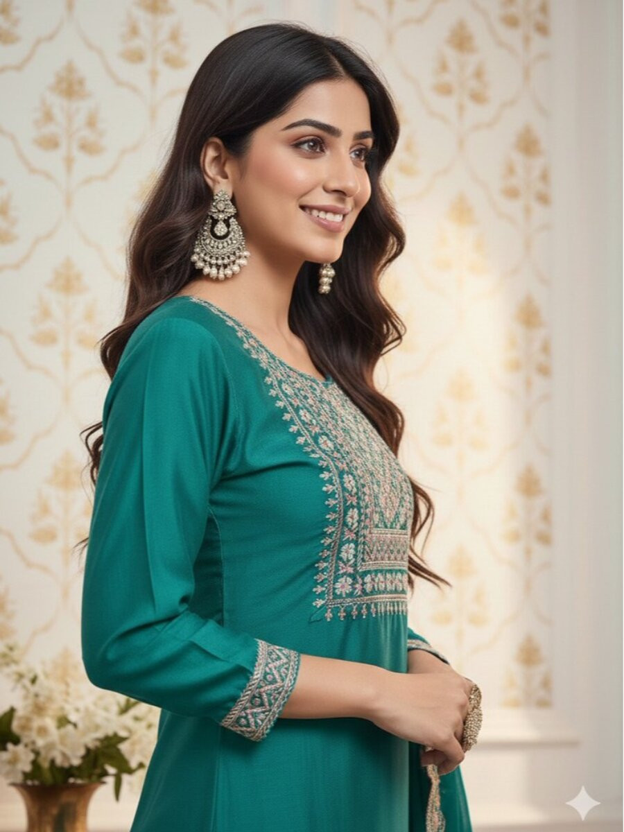 Rama Viscose Embroidery Wedding Festival Party Casual Ready Pant Salwar Kameez