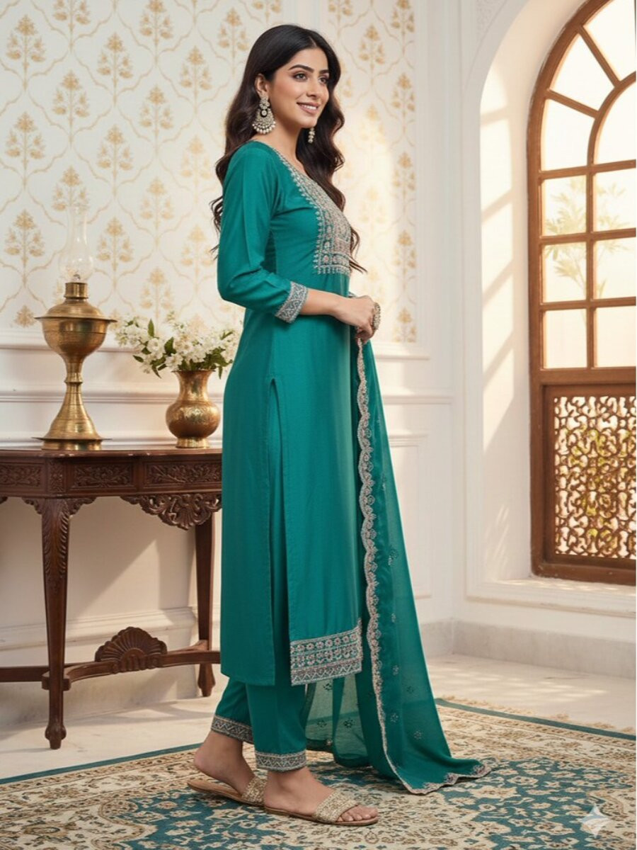 Rama Viscose Embroidery Wedding Festival Party Casual Ready Pant Salwar Kameez