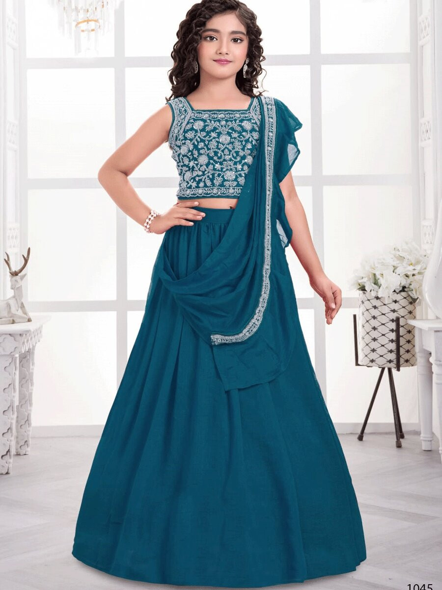 Rama Visitra Silk Embroidered Wedding Festival Party Lehengas Girls Wear